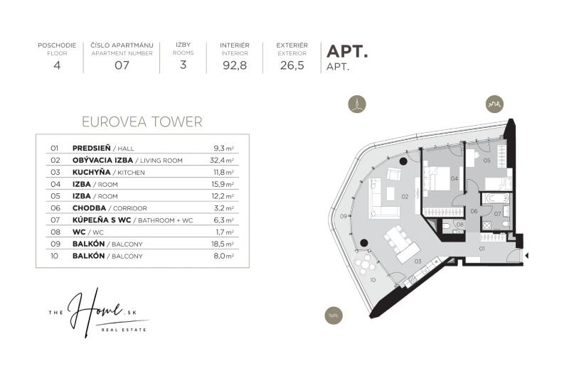 THE HOME︱EUROVEA TOWER - spacious 2 bedroom apt., 4th floor