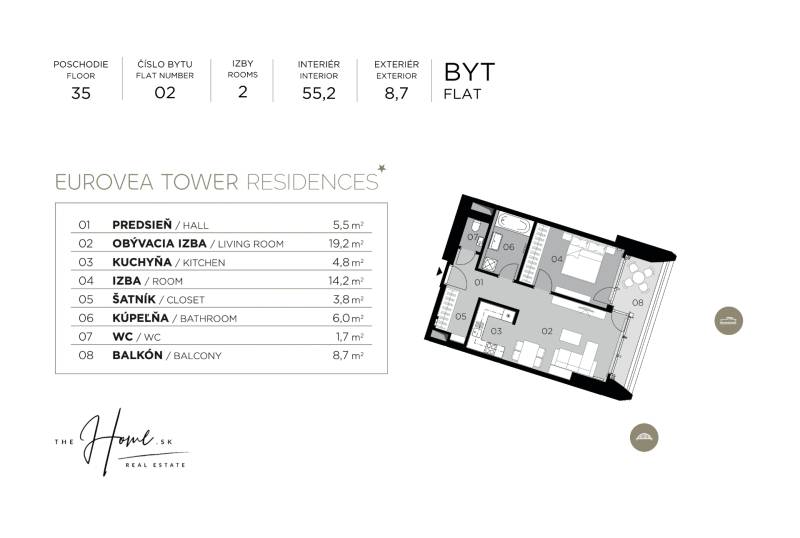 THE HOME︱EUROVEA TOWER - 1 BED apartment with Donau view 35fl. LUX