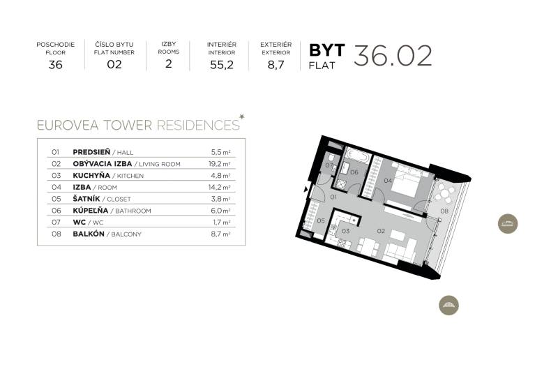 THE HOME︱EUROVEA TOWER - 1 BED apartment with Donau view 36fl. LUX