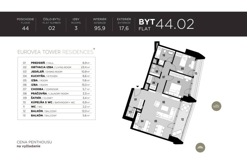 THE HOME︱EUROVEA TOWER - Penthouse 2-bed. apt. east view, 44th