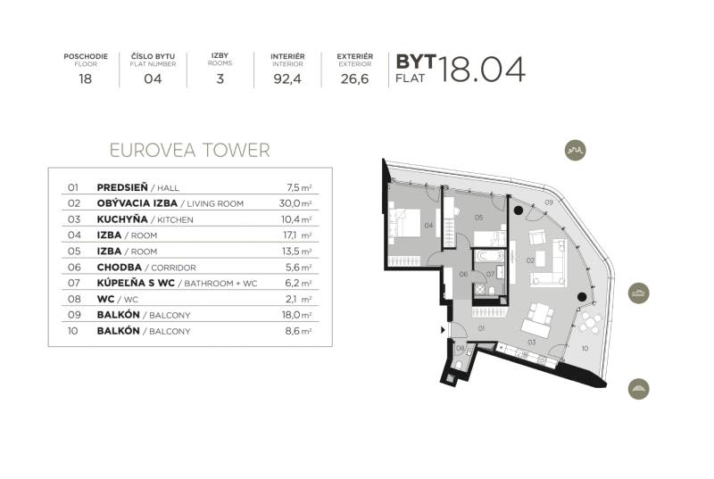 THE HOME︱EUROVEA TOWER - 2 bedroom apt., Karpaty view, 18th floor