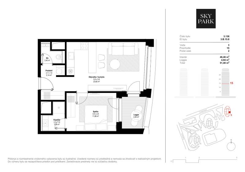 FOR RENT︱SKY PARK - 1 bedroom apartment with eastern view and parking